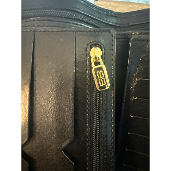 Vintage Balenciaga 1980s Signature Croc Embossed Black Leather Wallet Clutch Lg - Picture 10 of 16